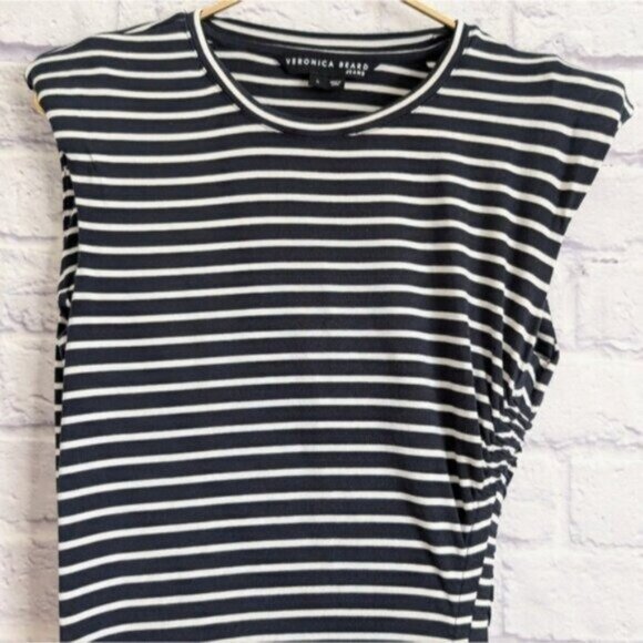 Veronica Beard Brompton Dress S Navy Blue White Striped Nautical Preppy Sailor - Picture 5 of 8